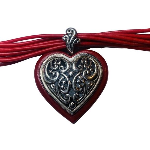 Vintage Red Paisley Swirl Heart Pendant Silver Statement Necklace Bracelet Set - Picture 5 of 6